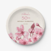 Lente Sakura Kersenbloesem Roze Cream Verjaardag Papieren Bordje (Voorkant)