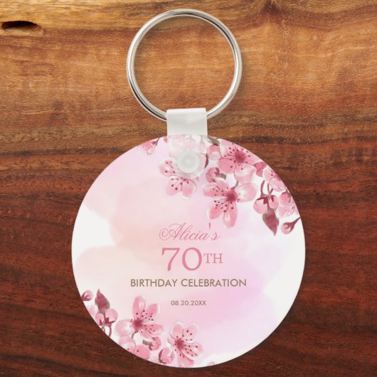 Lente Sakura Kersenbloesem Roze Cream Verjaardag Sleutelhanger (Achterkant)