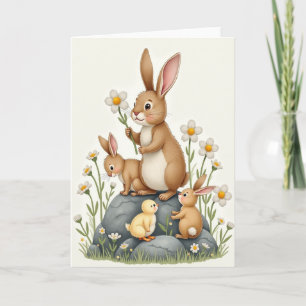 Lente scène met konijnenfamilie kaart
