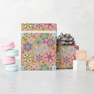 Lente Seizoen Retro Bloem Kleuren Naadloos Patroon Cadeaupapier