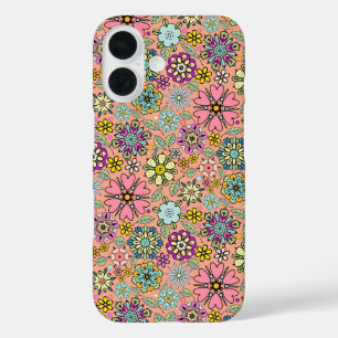Lente Seizoen Retro Bloem Kleuren Naadloos Patroon iPhone 16 Hoesje