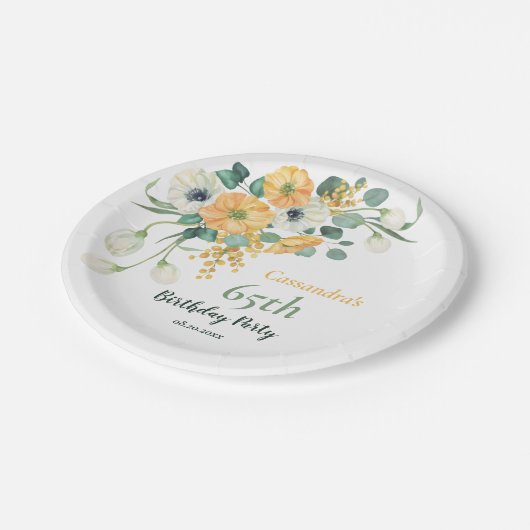 Lente Sinaasappel & Witte Anemone Botanische Verja Papieren Bordje (Gekanteld)