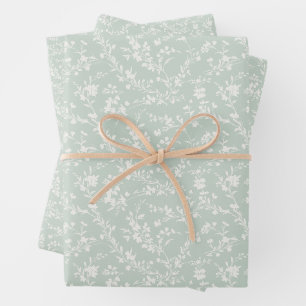 Lente Sprigs Neutraal - Gedempte Salie Inpakpapier Vel