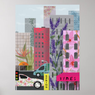 Lente Stad Sfeer Aquarel Bloemrijke Stedelijke K Poster
