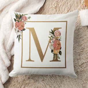 LENTE STIJL, ROZE & WITTE BLOEMMONOGRAM M M KUSSEN