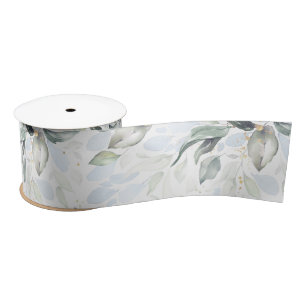 Lente Stof Blauw Groene Gebladerte Elegant Wit Lint