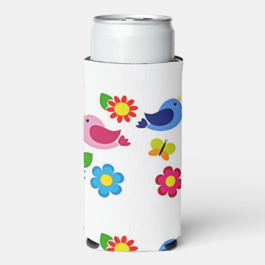Lente tijd vogels en bloemen patroon wit (Seltzer Voorkant)