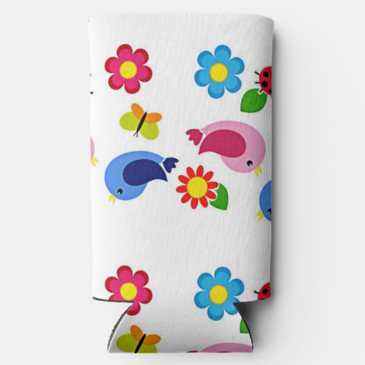 Lente tijd vogels en bloemen patroon wit (Achterkant)