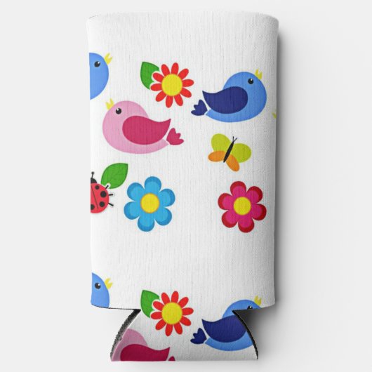 Lente tijd vogels en bloemen patroon wit (Voorkant)