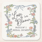 Lente Tuinfeest Pastel Bloemige Bruidsdouche Vierkante Kartonnen Onderzetter (Voorkant)