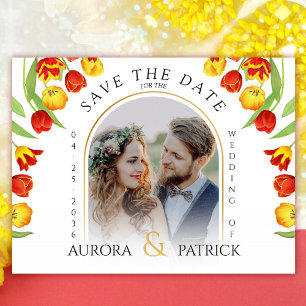 Lente Tulpen Kleurrijk Witte Foto Save the Date Uitnodiging Briefkaart