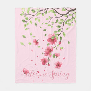 Lente verwelkomen met romantische roze kersenbloes fleece deken