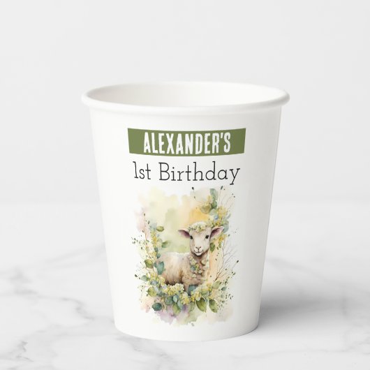 Lente vibes Lamb - 1e verjaardag - Papieren Bekers (Achterkant)