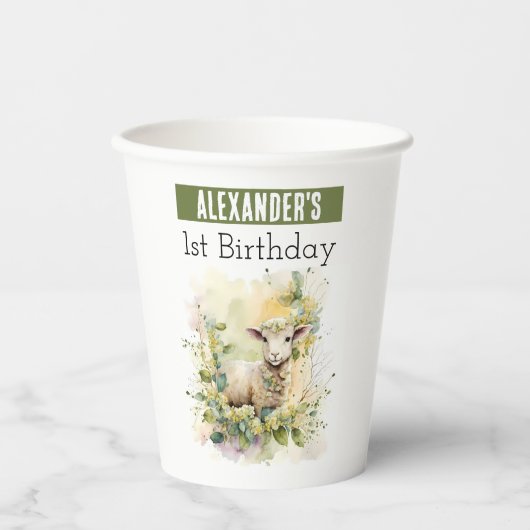 Lente vibes Lamb - 1e verjaardag - Papieren Bekers (Voorkant)
