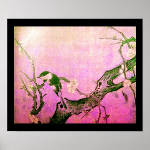 LENTE VOGEL EN BLOEMEN BOOM Roze Fuchsia Poster