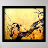 LENTE VOGEL EN BLOEMENBOOM Geel Bruin Zwart Poster (Voorkant)