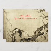 LENTE VOGEL MONOGRAM, bruin sepia rood Aankondiging (Voorkant / Achterkant)