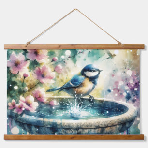 Lente Vogelbad Aquarel Hangend Wandkleed