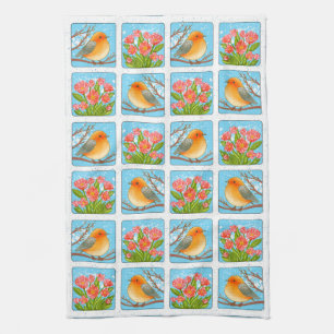 Lente vogels en bloemen om uw keuken op te fleuren theedoek