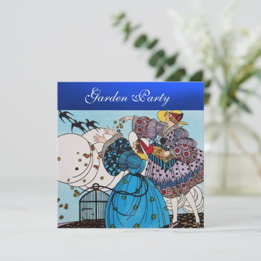 LENTE VOGELS TUINPARTY ,Blauwe Saffier Kaart (Staand voorkant)