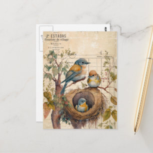 Lente Vogels Vintage Ephemera Briefkaart