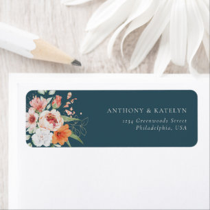 Lente Waterverf Blush Peach Floral Blauwgroen Blue Etiket