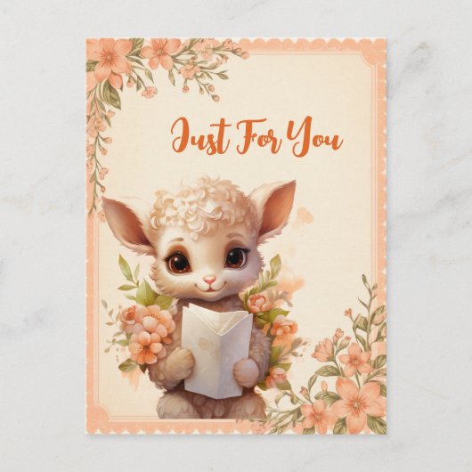 Lente Waterverf Lam met een letter - Briefkaart (Voorkant)