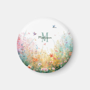 Lente Waterverf Vogels Bloem Monogram Wilde bloem Magneet