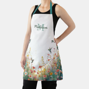 Lente Waterverf Vogels Bloemenkroon Monogram Wilde Schort