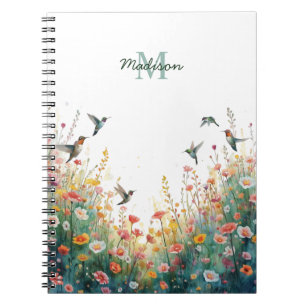 Lente Waterverf Vogels Bloemige Monogram Wilde Blo Notitieboek