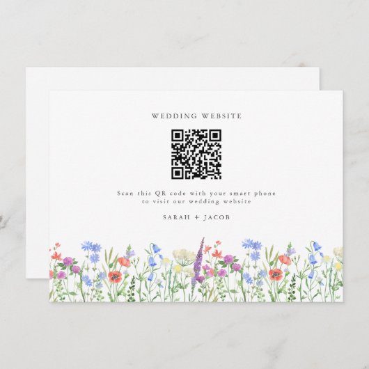 Lente Wildbloem QR Code Bruiloft Informatiekaartje (Voorkant / Achterkant)