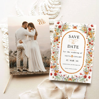 Lente Wildbloemen Vlinders Foto Save the Date