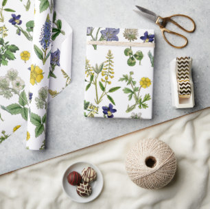 Lente wilde bloem Geel en Paarse Floral Cadeaupapier