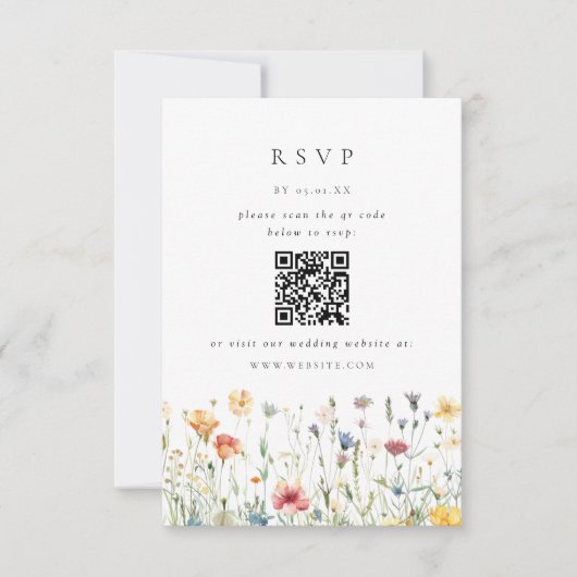 Lente Wilde Bloem QR Code Trouw RSVP Kaart (Voorkant)