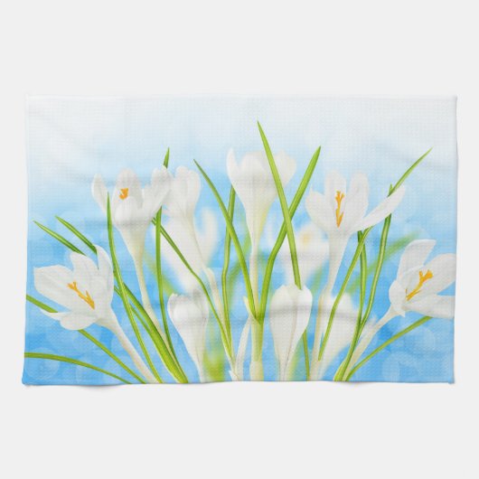 Lente (witte krokussen) theedoek (Horizontaal)