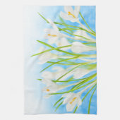 Lente (witte krokussen) theedoek (Verticaal)