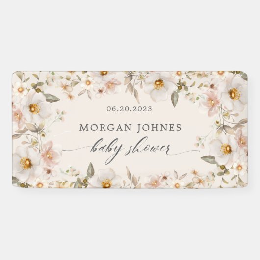 Lente Zachte Bloemachtige Bruiloft Feest Spandoek (Horizontaal)