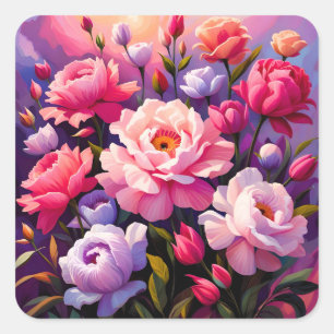 Lente Zen Zonsopkomst Roze Bloesem Tuin Vierkante Sticker