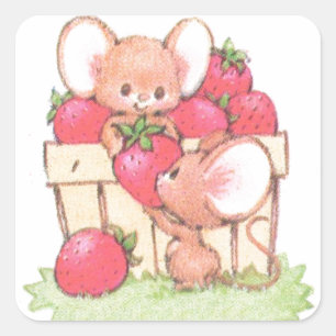 Lente Zomer Aardbei Workshop Muizen Vierkante Sticker