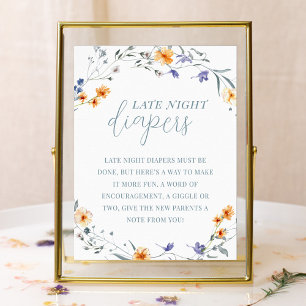Lente Zomer Bloemige Baby Shower Late Night Luier Poster