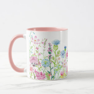 Lente zomer roze blauwe bloem weide mok
