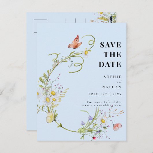Lente Zomer Wilde Bloem Lichtblauw Bewaar de Datum Briefkaart (Voorkant / Achterkant)