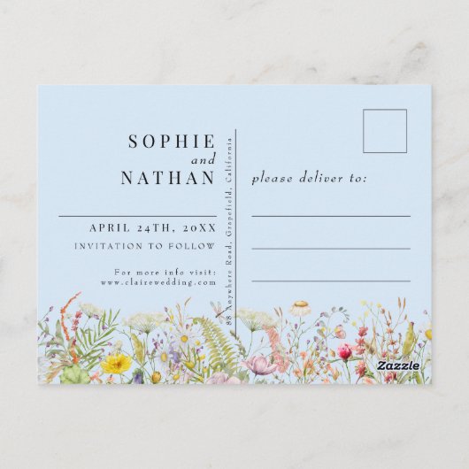 Lente Zomer Wilde Bloem Lichtblauw Bewaar de Datum Briefkaart (Achterkant)