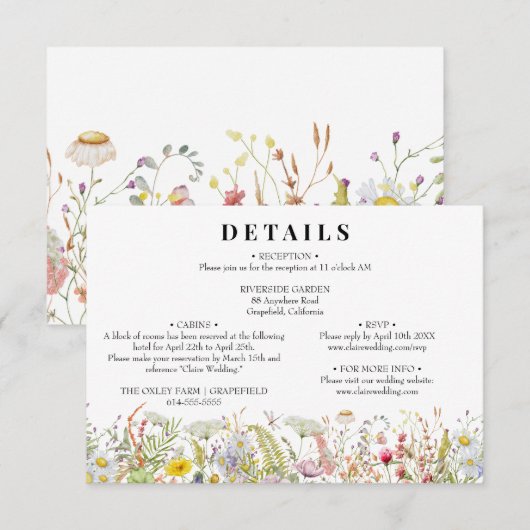 Lente zomer Wildflower Beige Boho Informatiekaartje (Voorkant / Achterkant)