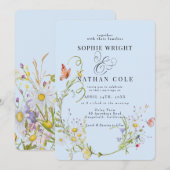 Lente zomer Wildflower Light Blue Boho Wedding Kaart (Voorkant / Achterkant)