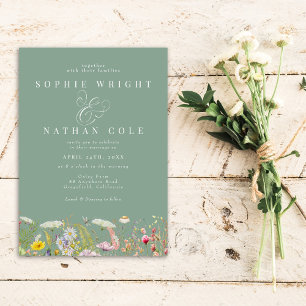 Lente zomer Wildflower Sage Green Boho Wedding Kaart