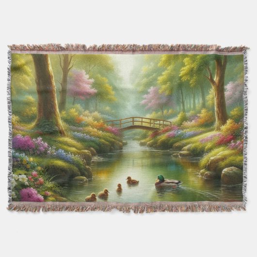 Lentebeek met eenden/bloemen deken (Voorkant)