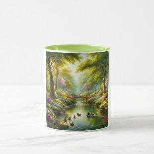 Lentebeek met eenden/bloemen mok