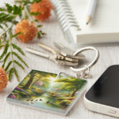 Lentebeek met eenden/bloemen sleutelhanger (Voorkant Rechts)