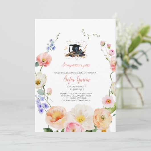 Lentebloem afstuderen uitnodiging (Staand voorkant)